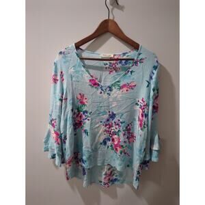 Newbury Kustom Blue Floral Bell Sleeve Top